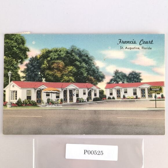 Francis Court St Augustine Florida 1940s Linen Postcard FL PC 1956 Hotel Motel - Picture 1 of 2
